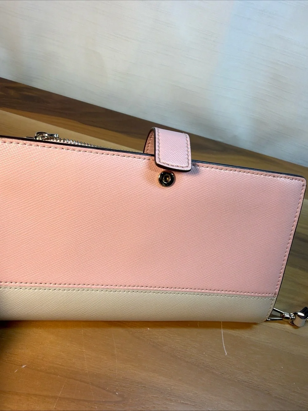 Kate Spade NY Spencer Compact Wallet Wristlet Pink Two-Tone Saffiano Leather